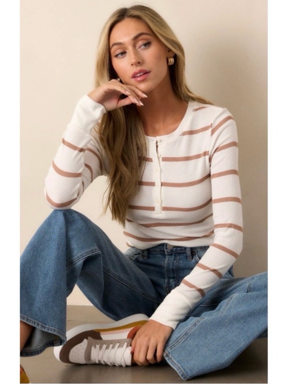 Z Supply Scarlett Rib Soft Sheer Henley Long Sleeve Top